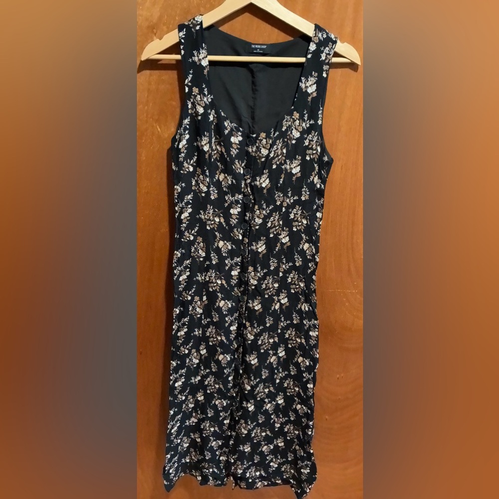 Black Floral Button-Front Dress